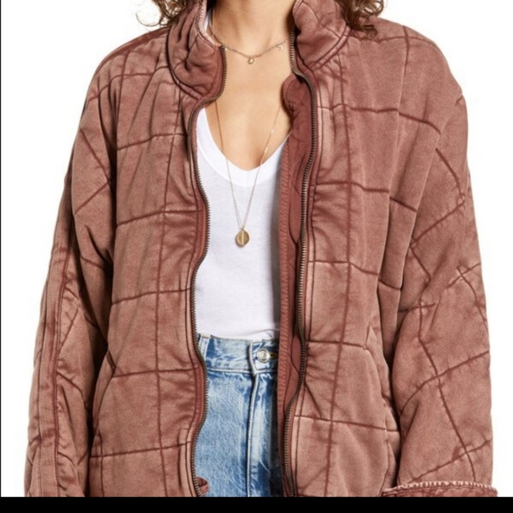 Free People Dolman Quilted Jacket Cherry Cola M